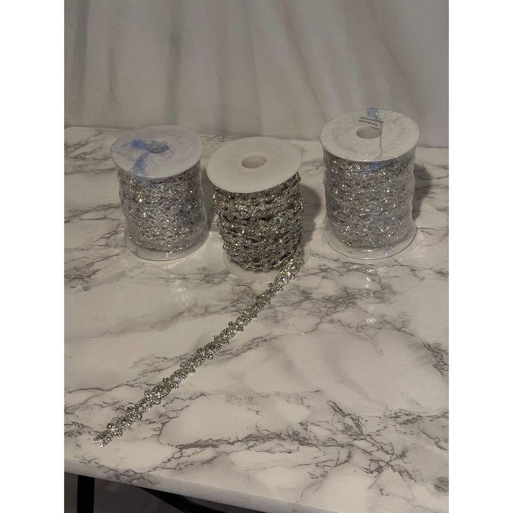 15 Yards Rhinestone Crystal Trim Silver Chain Spool for Bridal Craft DIY 3 Pack